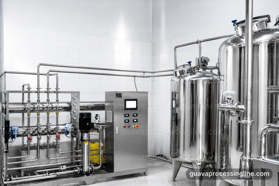 industrial guava puree processing line, hygienic design: staged guava refiner operating stage