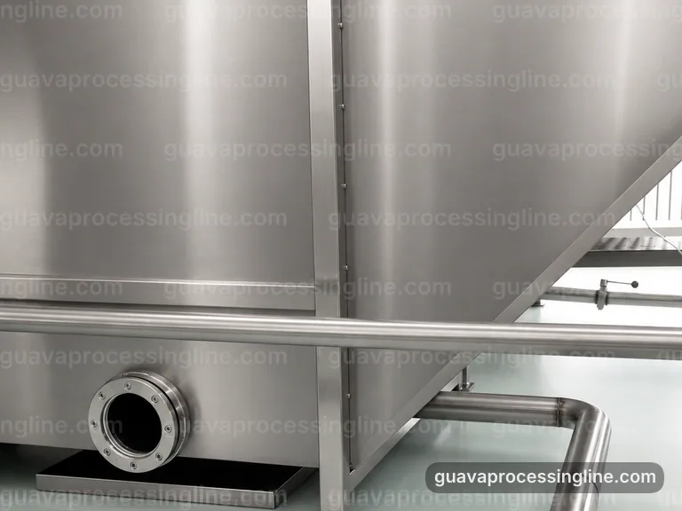 industrial guava puree processing line, plant integration: staged guava refiner connection view