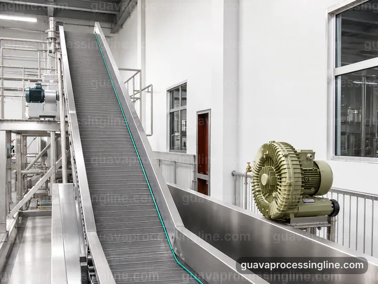 industrial guava puree processing line, process sequence: staged guava refiner connection view