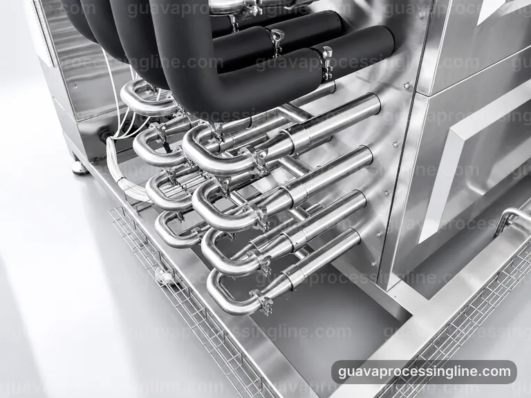industrial guava puree processing line, selection criteria: staged guava refiner connection view