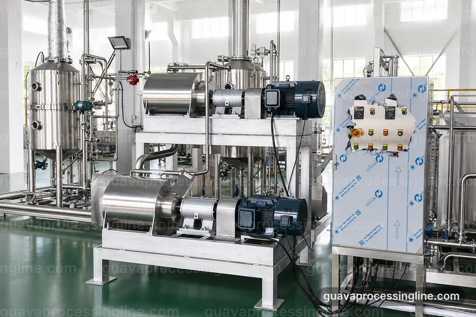 industrial guava puree processing line, performance troubleshooting: pulping with staged seed refinement section operating stage