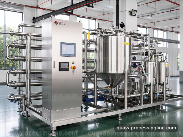 industrial guava puree processing line, configuration options: staged guava refiner connection view