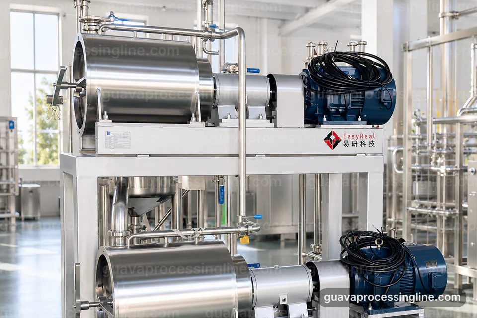 industrial guava puree processing line, configuration options: pulping with staged seed refinement section operating stage