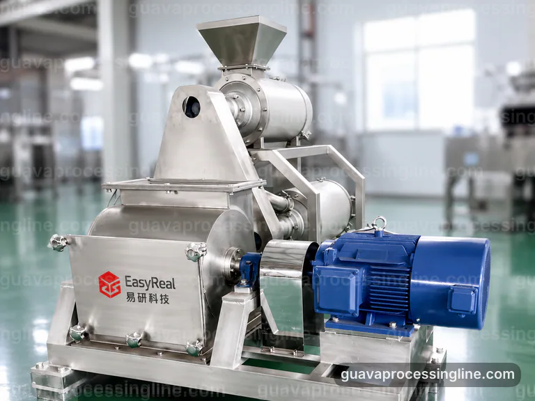 industrial guava puree processing line, operating principle: pulping with staged seed refinement section connection view